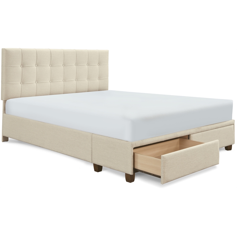 ClickDecor Edmond Storage Bed wAdjustable Height Headboard Queen Size Beige