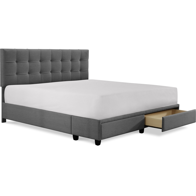 ClickDecor Edmond Storage Bed wAdjustable Height Headboard King Size Dark Gray