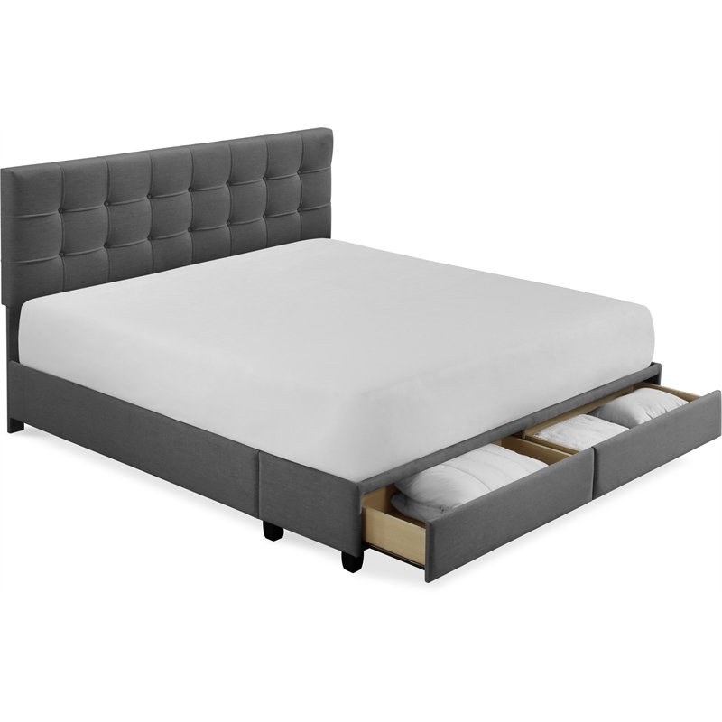 ClickDecor Edmond Storage Bed wAdjustable Height Headboard King Size Dark Gray