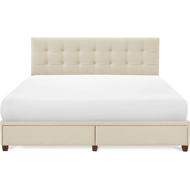 ClickDecor Edmond Storage Bed with Adjustable Height Headboard King Size Beige