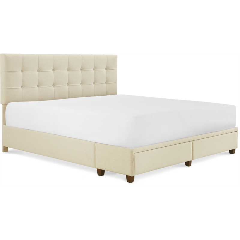 ClickDecor Edmond Storage Bed with Adjustable Height Headboard King Size Beige