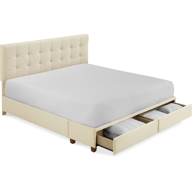 ClickDecor Edmond Storage Bed with Adjustable Height Headboard King Size Beige