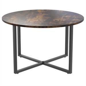 31.5 in. brown round wood coffee table with metal frame
