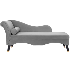 velvet upholstered lounge in gray