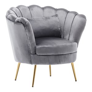 alexent scalloped oyster shell modern velvet upholstered accent chair in gray
