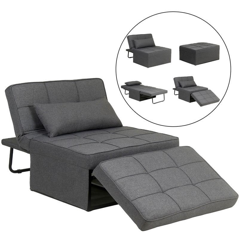 Alexent 4-in-1 Multi-Function Folding Adjustable Fabric Sofa Chair Bed in Gray