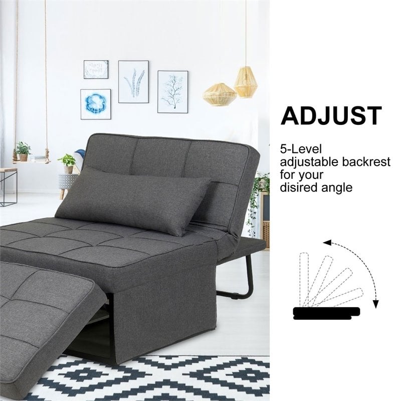 Alexent 4-in-1 Multi-Function Folding Adjustable Fabric Sofa Chair Bed in Gray
