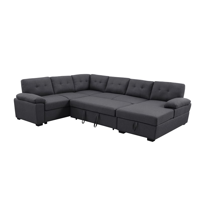 Alexent 5-Seat Modern Fabric Sleeper Sectional Sofa with Storage in Dark Gray