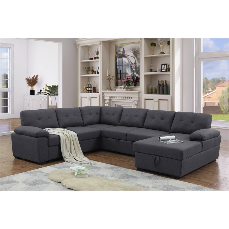 Alexent 5-Seat Modern Fabric Sleeper Sectional Sofa with Storage in Dark Gray