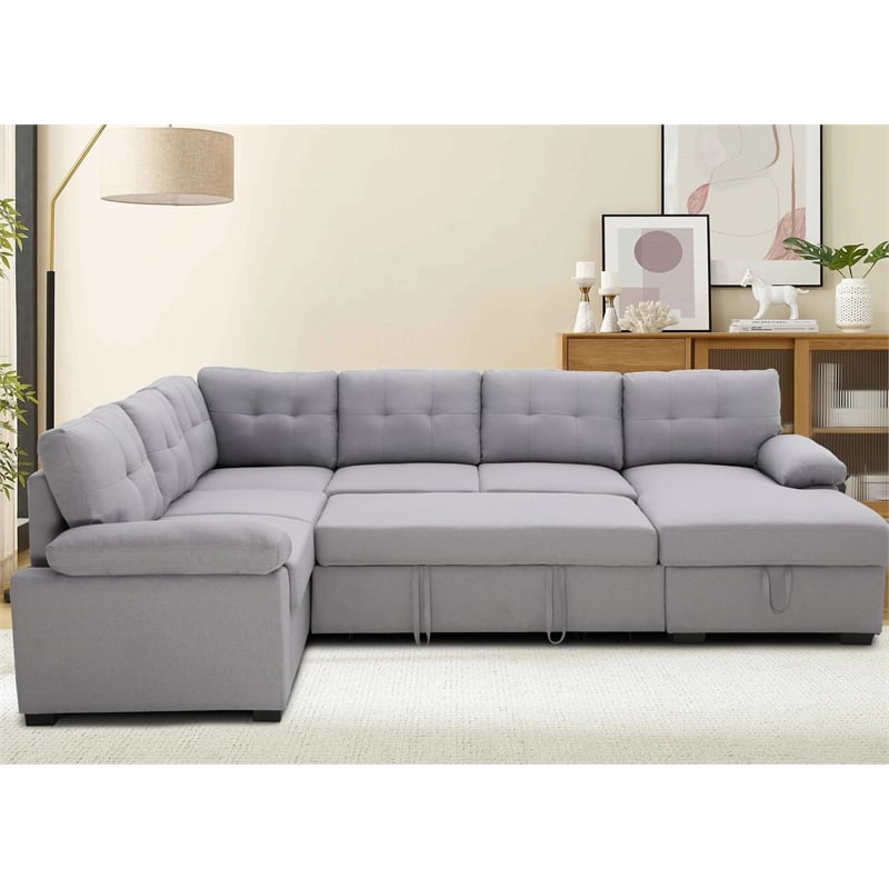 Alexent 5-Seat Modern Fabric Sleeper Sectional Sofa with Storage Gray