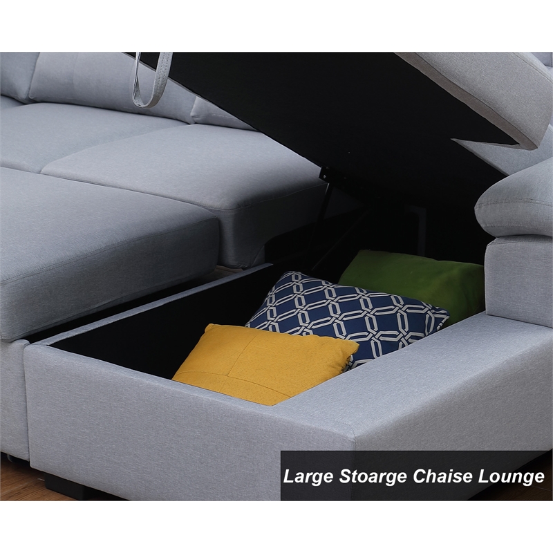 Alexent 5-Seat Modern Fabric Sleeper Sectional Sofa with Storage Gray
