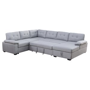 alexent 5-seat modern fabric sleeper sectional sofa with storage in ash