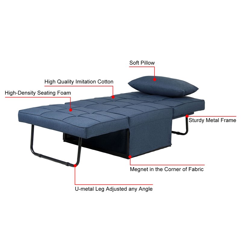 Alexent 4-in-1 Multi-Function Folding Adjustable Fabric Sofa Chair Bed in Blue