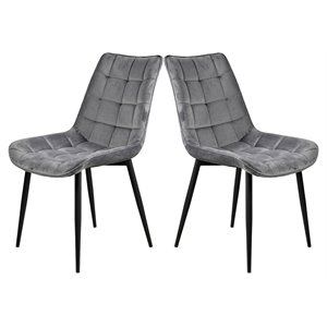 Alexent 17.8&quot Modern Velvet Dining Chairs with Metal Legs in Gray (Set of 2)