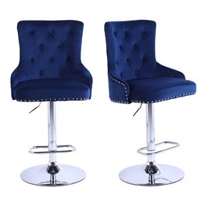 Alexent 43.7&quot-51.6&quot Adjustable Swivel Velvet Bar Stools in Navy (Set of 2)