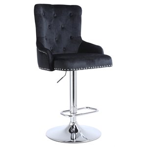 Alexent 43.7&quot-51.6&quot Adjustable Swivel Velvet Bar Stools in Black (Set of 3)