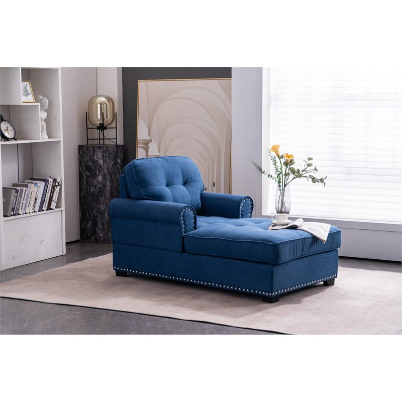 Alexent Calma Modern Linen Fabric Indoor Chaise Lounge in Blue