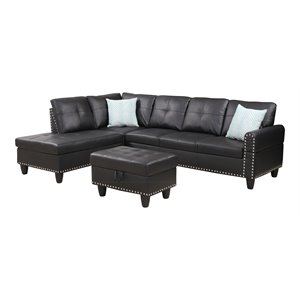alexent left hand facing faux leather sectional sofa with ottoman in black