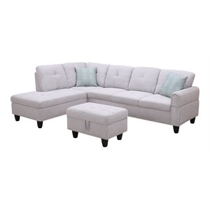 alexent left hand facing linen fabric sectional sofa with ottoman in ash