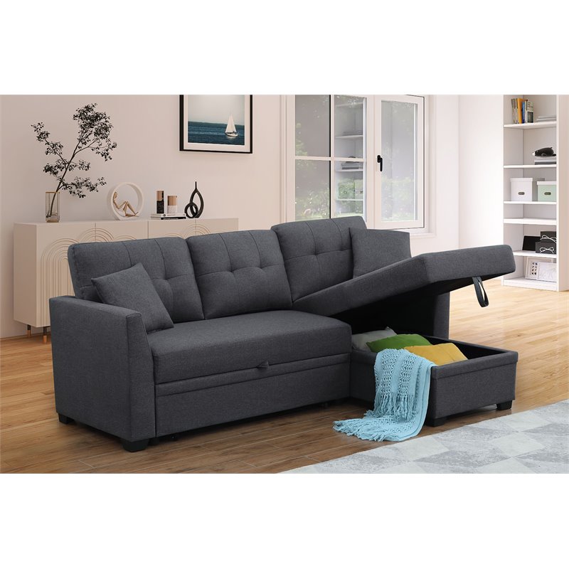 Alexent 3-Seat Modern Fabric Sleeper Sectional Sofa with Storage in Dark Gray