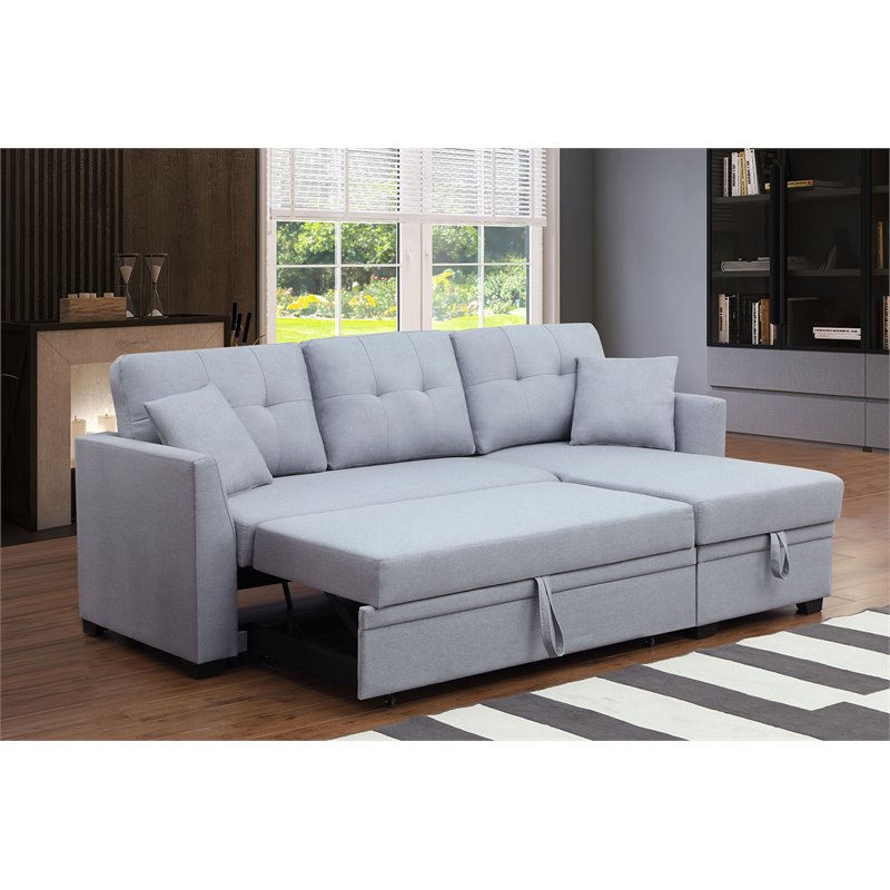 Alexent 3-Seat Modern Fabric Sleeper Sectional Sofa with Storage in Ash
