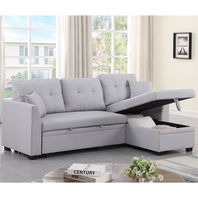 Alexent 3-Seat Modern Fabric Sleeper Sectional Sofa with Storage in Ash