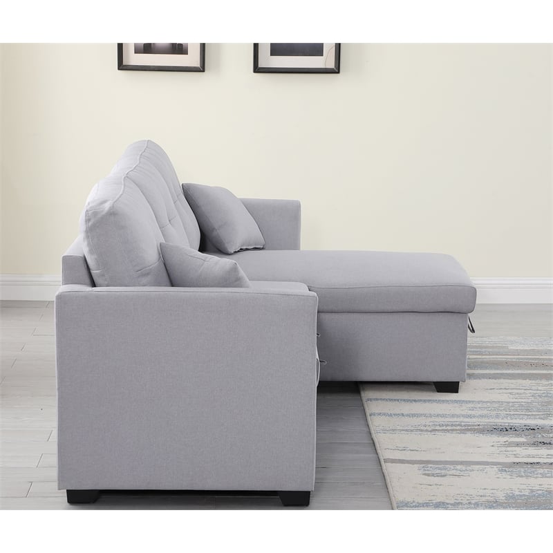 Alexent 3-Seat Modern Fabric Sleeper Sectional Sofa with Storage in Ash