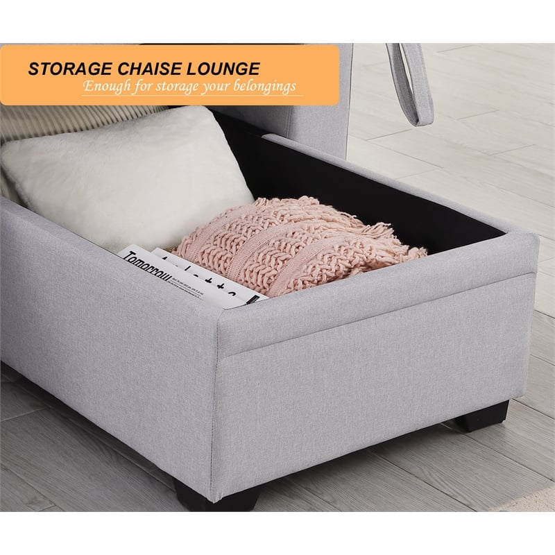 Alexent 3-Seat Modern Fabric Sleeper Sectional Sofa with Storage in Ash