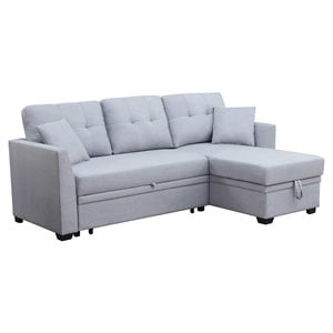 alexent 3-seat modern fabric sleeper sectional sofa with storage in ash