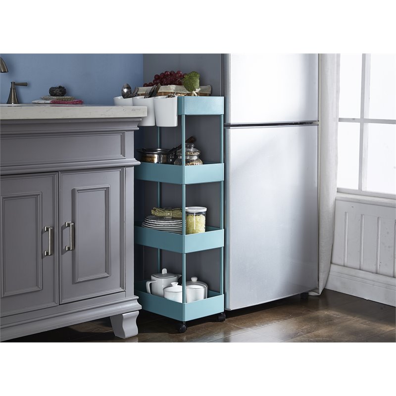 Alexent 4-Tier Plastic Storage Organizer Rolling Cart with Slim Shelves in Blue