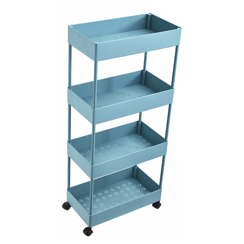 Alexent 4-Tier Plastic Storage Organizer Rolling Cart with Slim Shelves in Blue