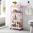 Alexent 4-Tier Plastic Storage Organizer Rolling Cart with Slim Shelves in Pink