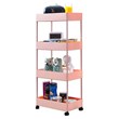 Alexent 4-Tier Plastic Storage Organizer Rolling Cart with Slim Shelves in Pink