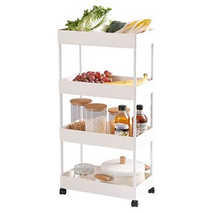 Alexent 4-Tier Plastic Storage Organizer Rolling Cart with Slim Shelves in White