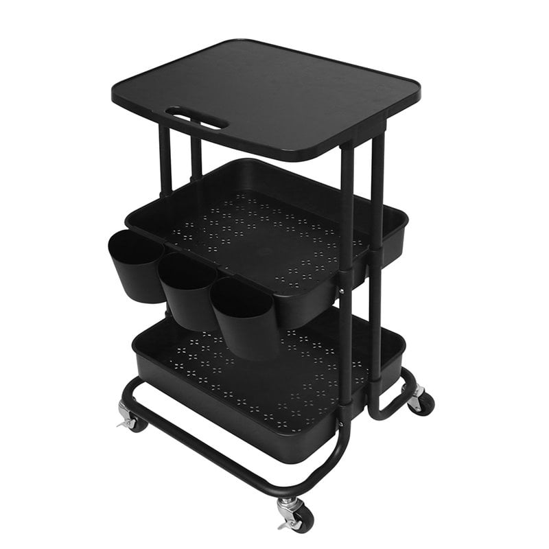 Alexent 2-Tier Table Top Plastic Storage Trolley Rolling Cart Organizer in Black
