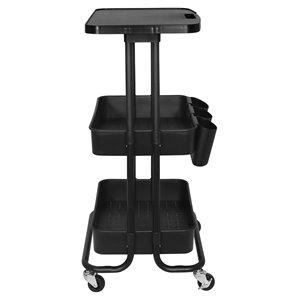 alexent 2-tier table top plastic storage trolley rolling cart organizer in black