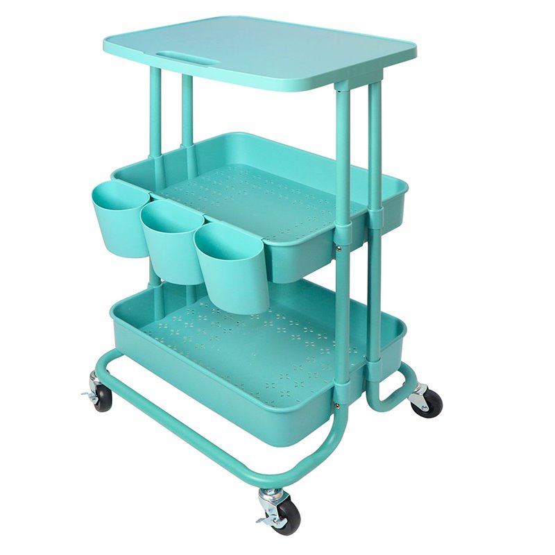 Alexent 2-Tier Table Top Plastic Storage Trolley Rolling Cart Organizer in Blue