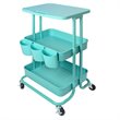 Alexent 2-Tier Table Top Plastic Storage Trolley Rolling Cart Organizer in Blue