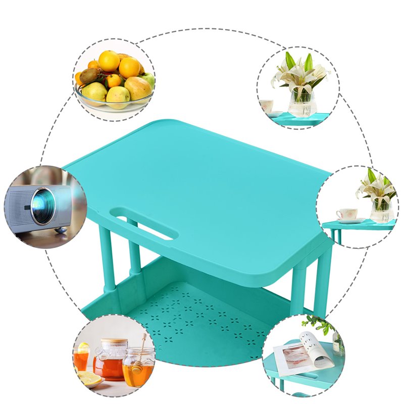 Alexent 2-Tier Table Top Plastic Storage Trolley Rolling Cart Organizer in Blue