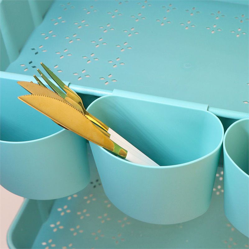 Alexent 2-Tier Table Top Plastic Storage Trolley Rolling Cart Organizer in Blue
