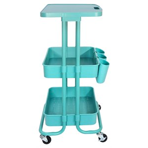 alexent 2-tier table top plastic storage trolley rolling cart organizer in blue