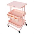 Alexent 2-Tier Table Top Plastic Storage Trolley Rolling Cart Organizer in Pink