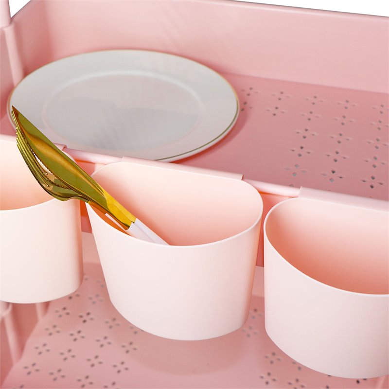 Alexent 2-Tier Table Top Plastic Storage Trolley Rolling Cart Organizer in Pink