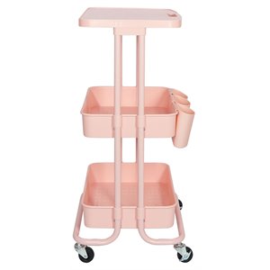 alexent 2-tier table top plastic storage trolley rolling cart organizer in pink