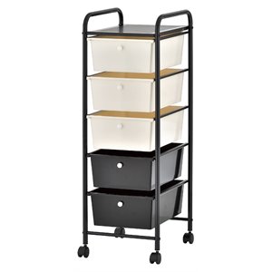 alexent 5-drawer modern metal/plastic organizer rolling storage cart in black