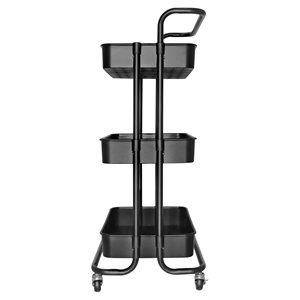 alexent 3-tier modern plastic storage trolley rolling utility carts in black
