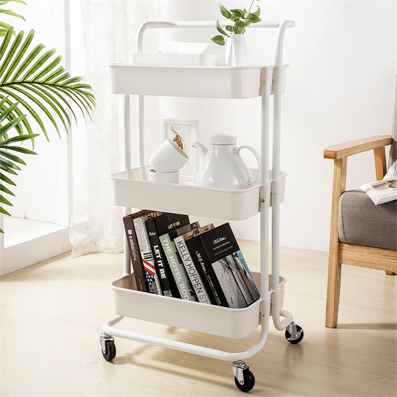 Alexent 3-Tier Modern Plastic Storage Trolley Rolling Utility Carts in ...