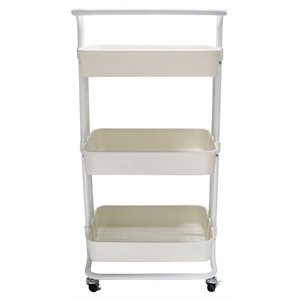 alexent 3-tier modern plastic storage trolley rolling utility carts in white