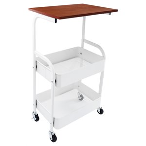 alexent modern metal utility rolling cart with flat top in white