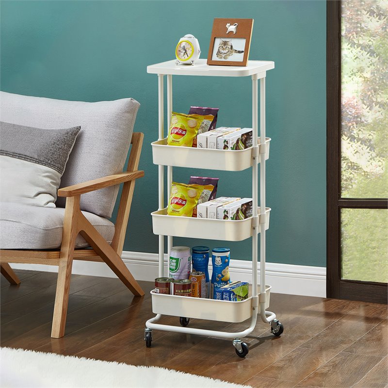 Alexent 3-Tier Table Top Plastic Storage Trolley Rolling Cart Organizer in White